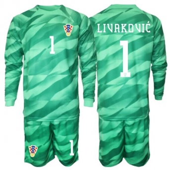 Billige Fotballdrakt Kroatia Dominik Livakovic #1 Keeper Replika Bortedraktsett Barn VM 2026 Langermet (med bukser)